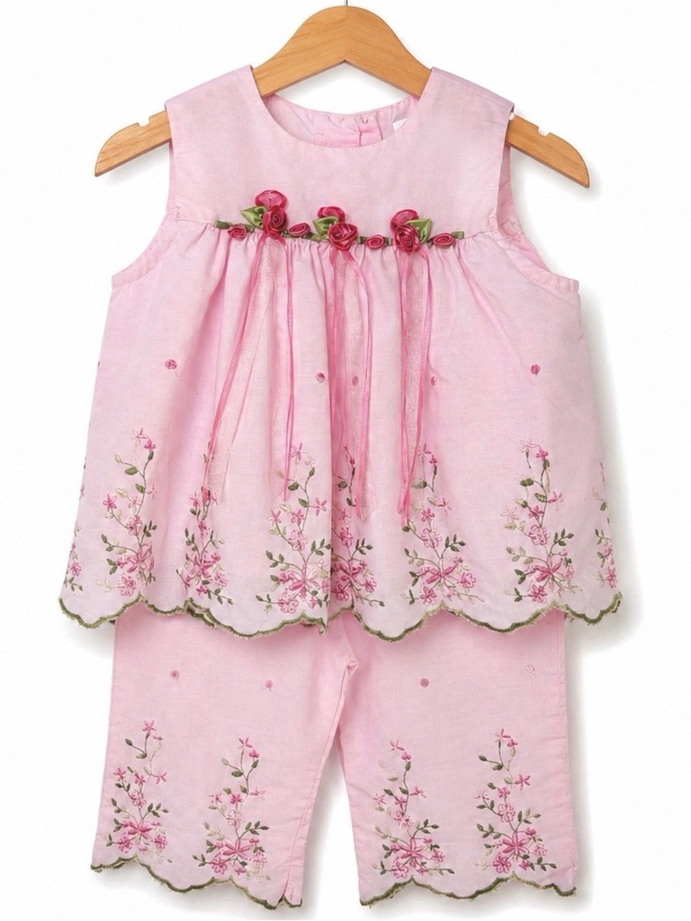Toddler Girl 24M Pink Floral Embroidered Boutique Outfit Set